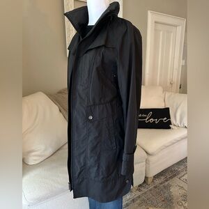 COLE HAAN Womens’ Black Hooded Zip Rain Coat Trench Anorak Jacket Size Small